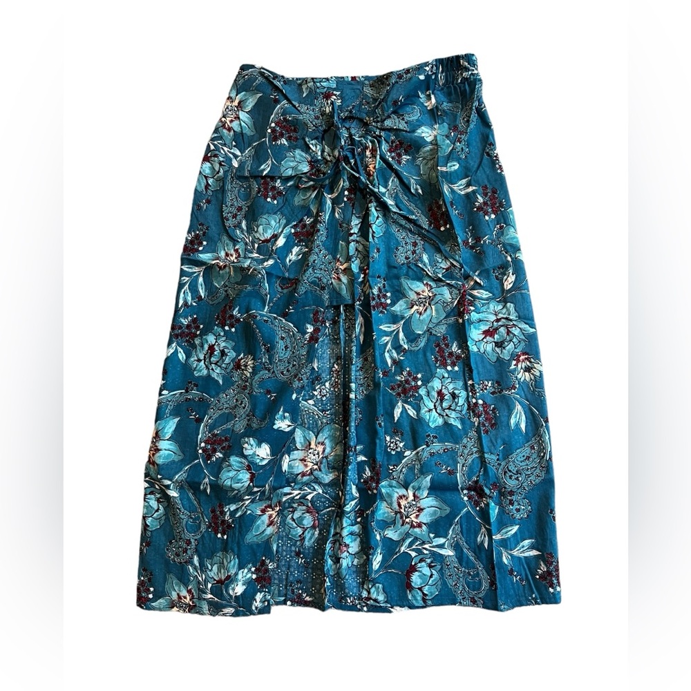 BOG, Band of the Free CELENE TEAL FLORAL LAYERED MIDI SKIRT, size L, new w/ tags - Picture 4 of 9
